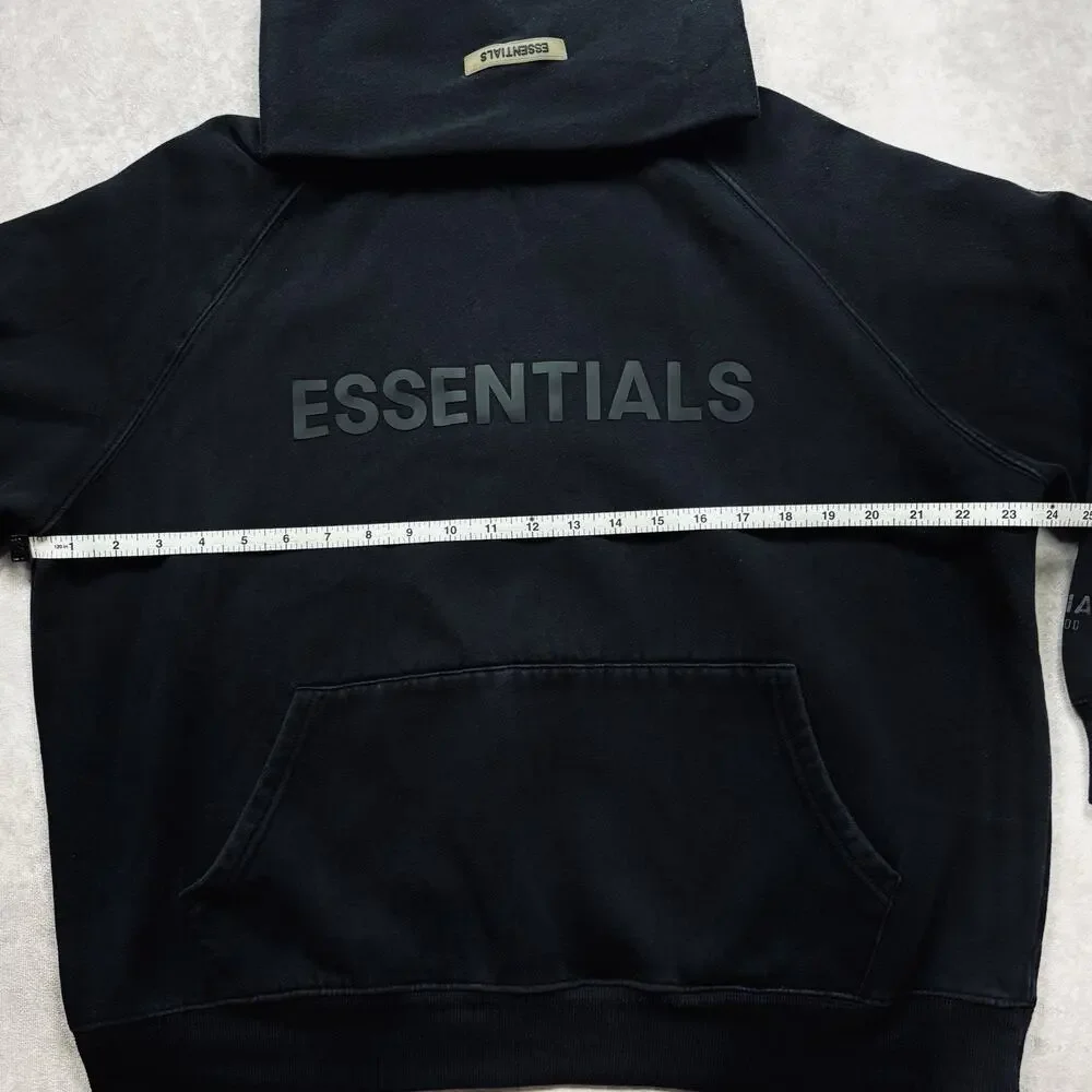Fear of God Essentials Black Pullover Hoodie Cotton Size Medium Oversized Logo - Picture 7 of 15